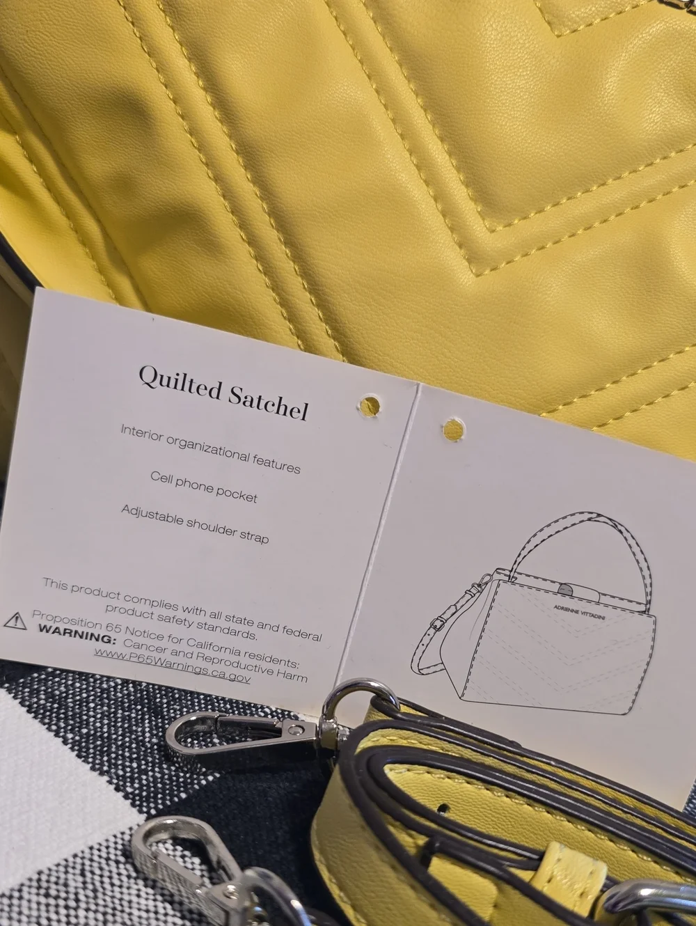 Adrienne Vittadini Bright Yellow Quilted Crossbody Bag